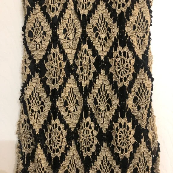 Vtg Alfredo Beige Beige and Black Crochet Maxi Slip Dress with Spaghetti Straps - Picture 2 of 4